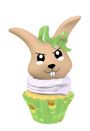 3d Kawaii cupcake with naughty bunny. Isolated on white. 3d renderingの写真素材