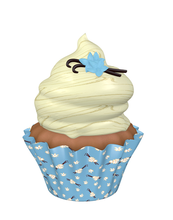 3d vanilla cupcake. 3d renderの写真素材