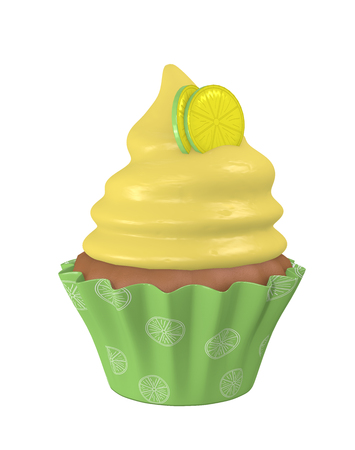3d lemons cupcake with lemon slices. 3d renderの写真素材