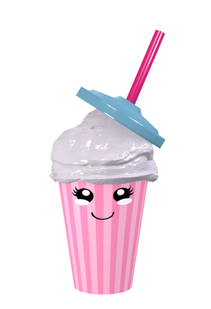 3d kawaii milkshake. 3d renderの写真素材
