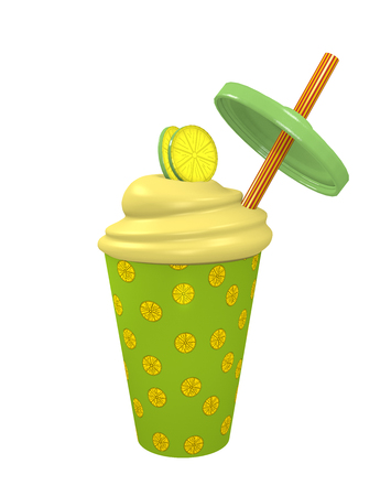 Lemons milkshake with straw. 3d renderの写真素材