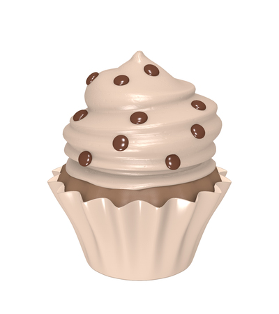 Chocolate cupcake with coffee cream and chocolate beans. 3d renderの写真素材
