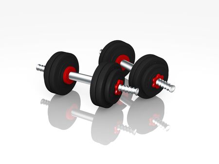 two dumbbells with reflection. 3d renderingの写真素材