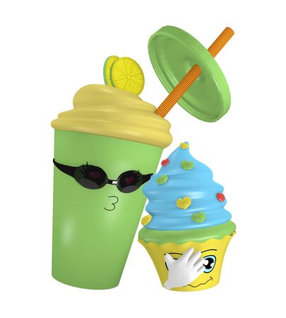 Desperately in love lemon milkshake. In love with a cupcake. 3d renderingの写真素材
