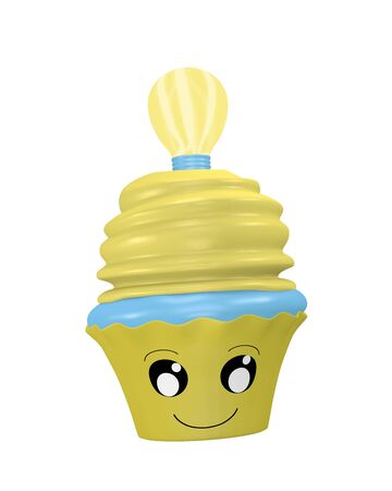 funny cupcake emoticon in kawaii style with lightbulb. 3d renderingの写真素材