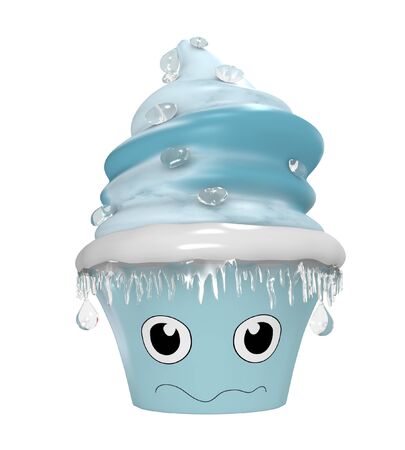 freezing emoticon cupcake in kawaii style. 3d renderingの写真素材
