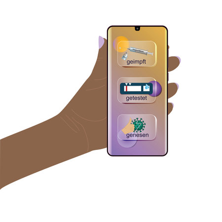 Information signs with the 3 G's of the Corona Protection Ordinance. With German text: Vaccinated, tested, recovered. vectorの写真素材