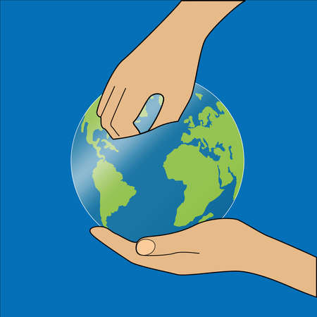 Two hands hold a globe, one of which reaches into it. vectorのイラスト素材