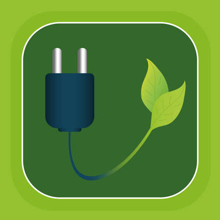 Symbol for green electricity through a plug connected to leaves. vectorのイラスト素材