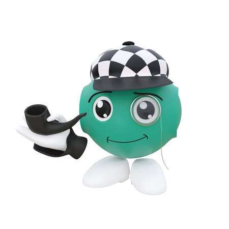 3d character with checkered baseball cap and smoking pipe. 3d renderingの写真素材