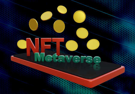 NFT and Metaverse lettering with blank coins. 3d renderingの写真素材