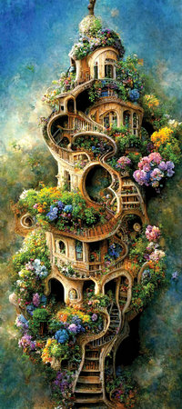 Fairy tale world, magical spiral house. Digital art illustration, printable ai artworkの素材
