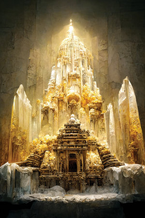 Amazing ice temple, fantasy illustration, ice cave. Digital art, ai artworkの素材