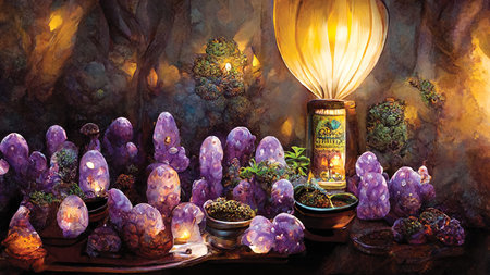 Fantasy background, mystery amethyst crystals. Digital art, printable illustrationの素材