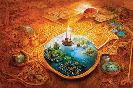 Intricate fantasy world, 3d map for the game. 3D illustration, background or wallpaper, digital artの素材