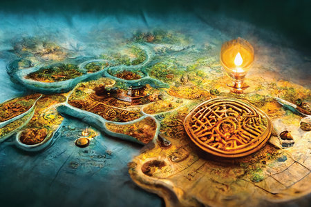 Intricate fantasy world, 3d map for the game. 3D illustration, background or wallpaper, digital artの素材