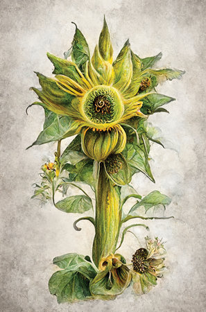 Abstract sunflower painting. Digital illustration, printable wall art, print decorの素材