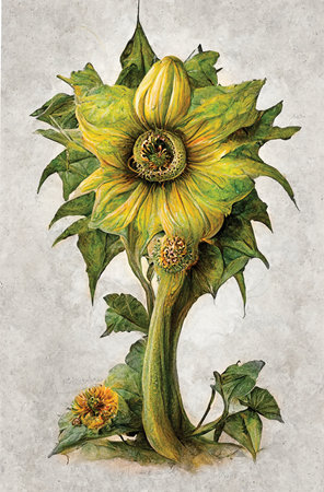 Abstract sunflower painting. Digital illustration, printable wall art, print decorの素材