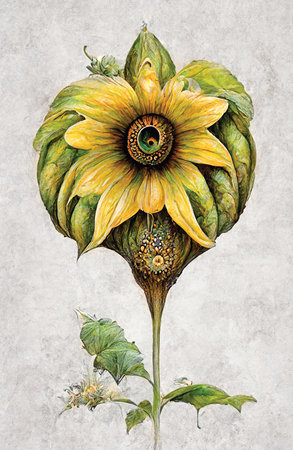 Abstract sunflower painting. Digital illustration, printable wall art, print decorの素材