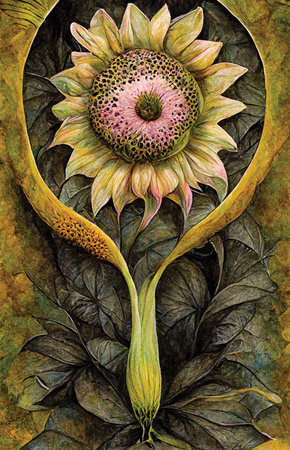 Abstract sunflower painting. Digital illustration, printable wall art, print decorの素材