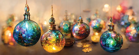 Christmas balls wallpaper, new year background. Digital art, printable illustrationの素材