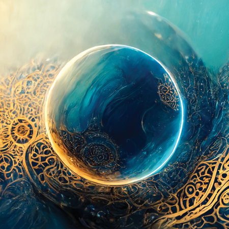 Fantasy illustration, abstract background, space distortion, sphere, digital artの素材