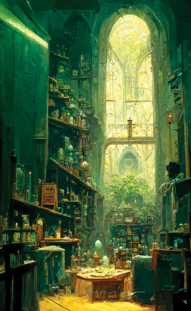 Alchemist's office, an old office room in an palace, retro interiorの素材
