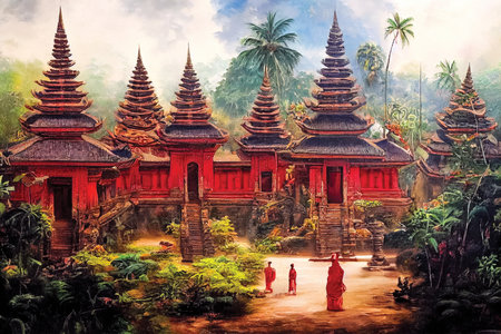 Balinese temple, culture and architecture, fantasy landscape, digital artの素材