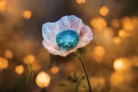 Painting of fantasy wild flower, blue poppy. Digital art, printable illustration, floral wall artの素材