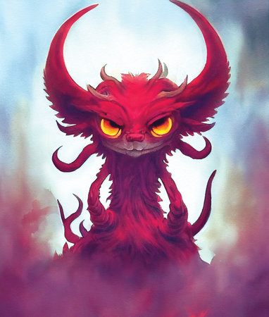 Cartoon illustration of a evil demon with big horns.の素材