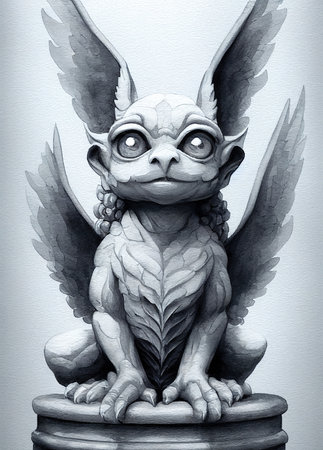 Mythical character, portrait of a gargoyle, black and white illustrationの素材