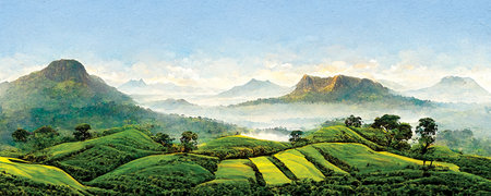 Sri Lanka tea plantation, landscape view, beautiful panorama. Digital artの素材