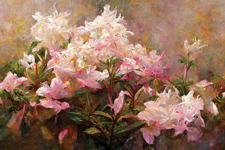 Oil painting of pink azalea, rhododendron flowers. Digital art, printable illustration, garden flower background or wallpaperの素材