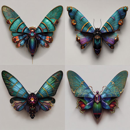 Fantasy butterfly set. Digital art, abstract painting, insect printable wall artの素材