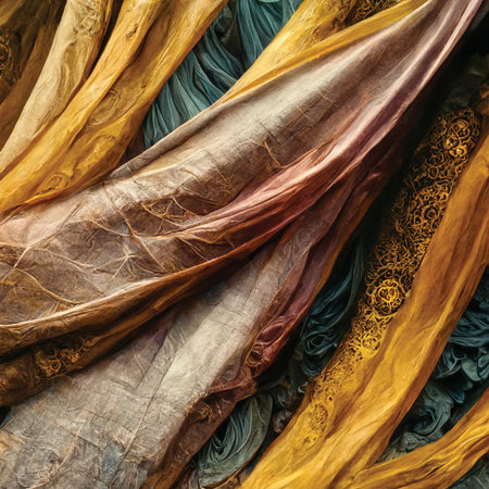 Textile texture, digital art of fantasy beautiful cloths, fabric background or pattern, complex tonesの素材
