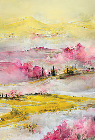 Italian landscape, semi abstract oil painting. Printable wall art, digital illustrationの素材