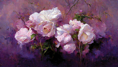 Oil painting of pink roses flowers in a beautiful bouquet. Digital art, printable illustration, garden flower background or wallpaperの素材