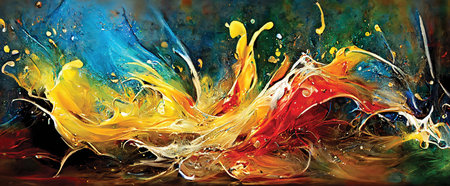 Digital artwork of oil paint explosion clouseup. Digital art, printable wall art, abstract colorful background or wallpaperの素材