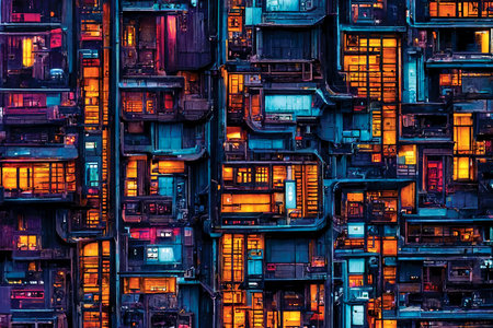Cyberpunk wallpaper, complex cyberspace pattern, pink yellow background, abstract digital textureの素材