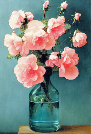 Digital painting of a beautiful roses flowers bouquet in a glass bottleの素材