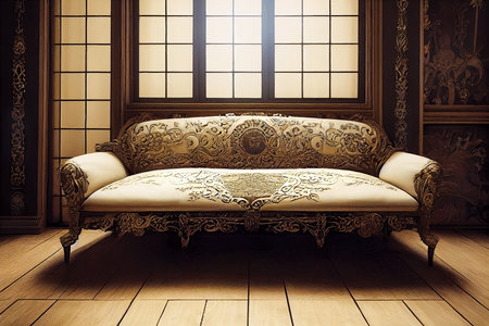 Digital illustration of a sofa in the room, vintage interiorの素材
