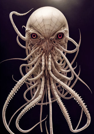 Portrait of an alien creature with tentacles, fantasy, sci-fi illustrationの素材