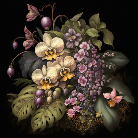 Beautiful painting of orchid flowers bouquet, printable wall art, luxurious bouquetの素材