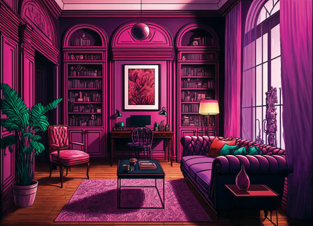 Magenta interior study, hot pink interior palace, digital illustrationの素材