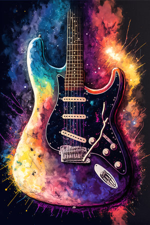 Electric guitar on the dark cosmic backgroundの素材