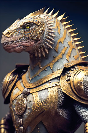 Fantasy character design, portrait of lizard warrior in armor, soldier of dragon armyの素材