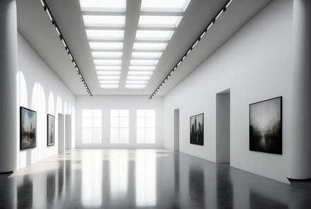 Modern exhibition hall, painting gallery, printable renderの素材