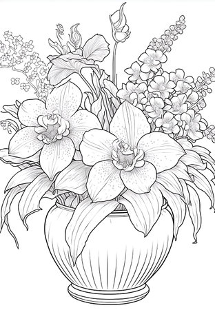 Sketch of flowers bouquet in a vaseの素材