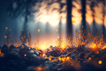Evening scenery, nature background, forest landscapeの素材