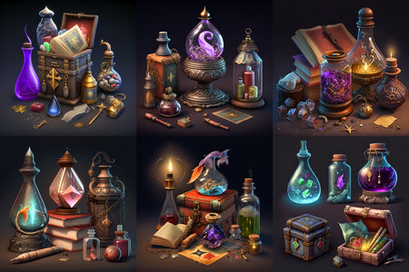 Clip art set of magical item, witchcraft kitの素材